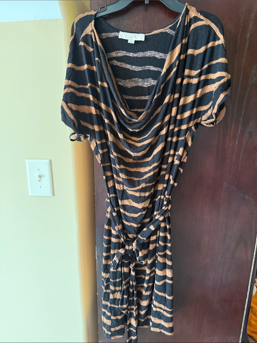 LOFT FALL Black and Brown Striped Cowl-Neck Dress